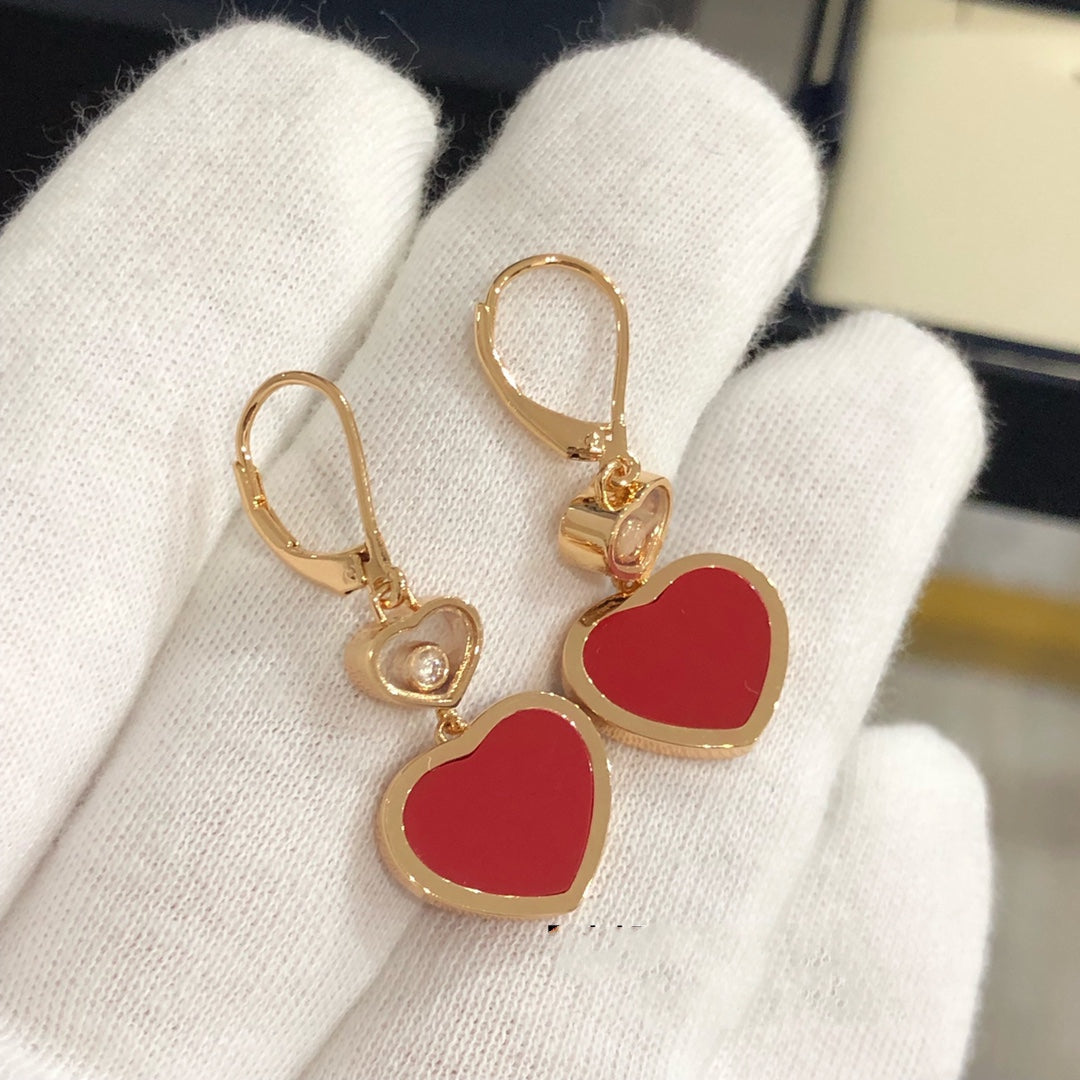 HAPPY HEART PINK GOLD CARNELIAN EARRINGS