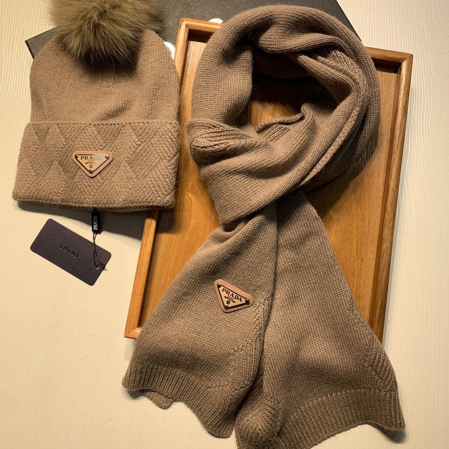 SET SCARF AND HAT IN MEDIUM BROWN WOOL AND RABBIT FUR 416364