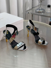 BALMAIN 25S HIGH HEEL SANDALS 95MM IN SILVER GLOSSY CALFSKIN