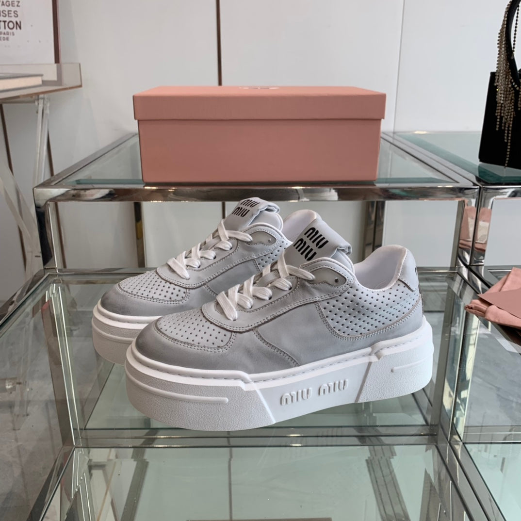 Sneakers Thick-soled Light Gray Cowhide