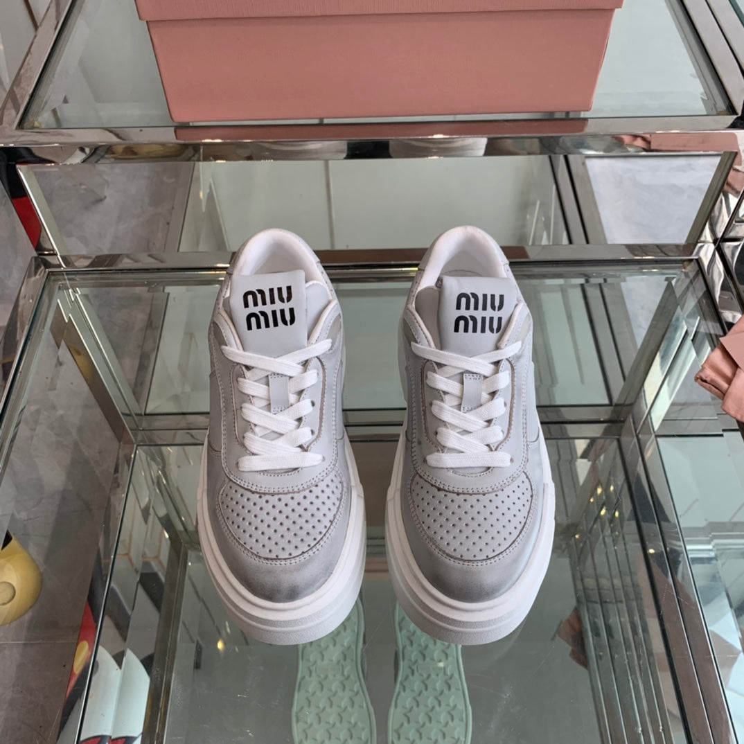 Sneakers Thick-soled Light Gray Cowhide