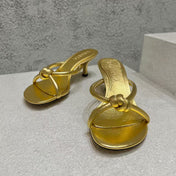 BV HEELED SANDALS METALLIC GOLD LAMBSKIN