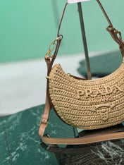 PRA MOON SHOULDER BAG 22 IN BEIGE RAFFIA