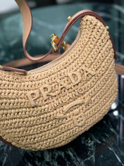PRA MOON SHOULDER BAG 22 IN BEIGE RAFFIA