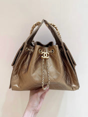 CHANEL 25 MEDIUM HANDBAG 30 IN GOLDEN BROWN CALFSKIN WITH GOLD HARDWARE