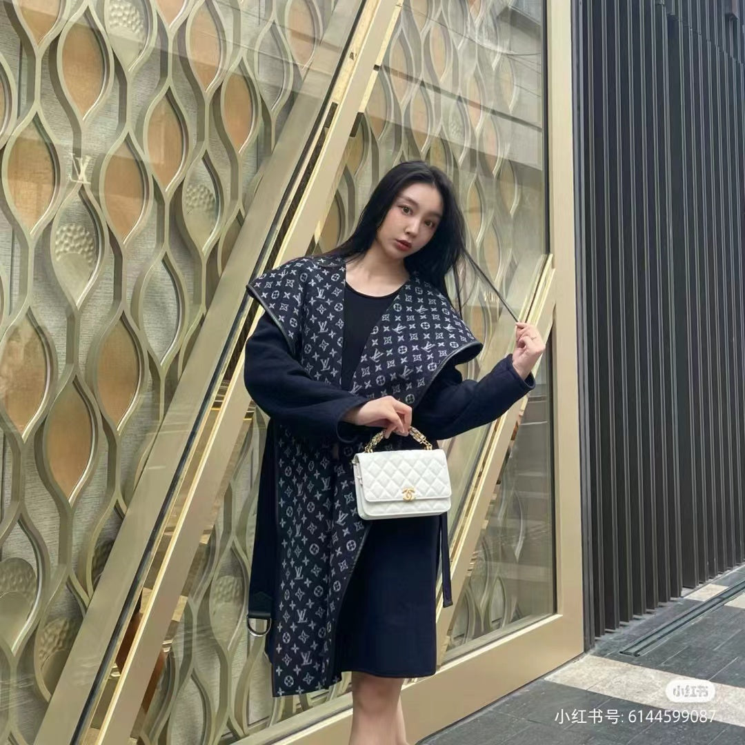 LV MONOGRAM MAXI COLLAR COAT IN NAVY BLUE WOOL