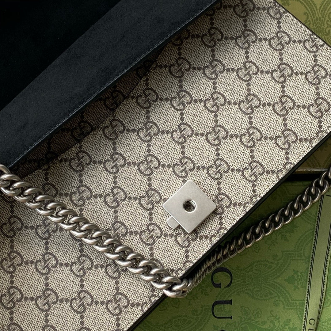 GG DIONYSUS SHOULDER BAG IN BEIGE CANVAS SILVER HARDWARE