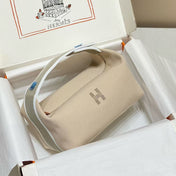 HM TOP HANDLE BAG 25 IN LIGHT BROWN MIX GREY CALFSKIN