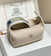 HM TOP HANDLE BAG 25 IN LIGHT BROWN MIX GREY CALFSKIN