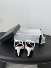 CHANEL 26S SLINGBACK PUMPS IN WHITE LAMBSKIN & BLACK PATENT LEATHER