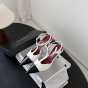 CHANEL 26S SLINGBACK PUMPS IN WHITE LAMBSKIN & BLACK PATENT LEATHER