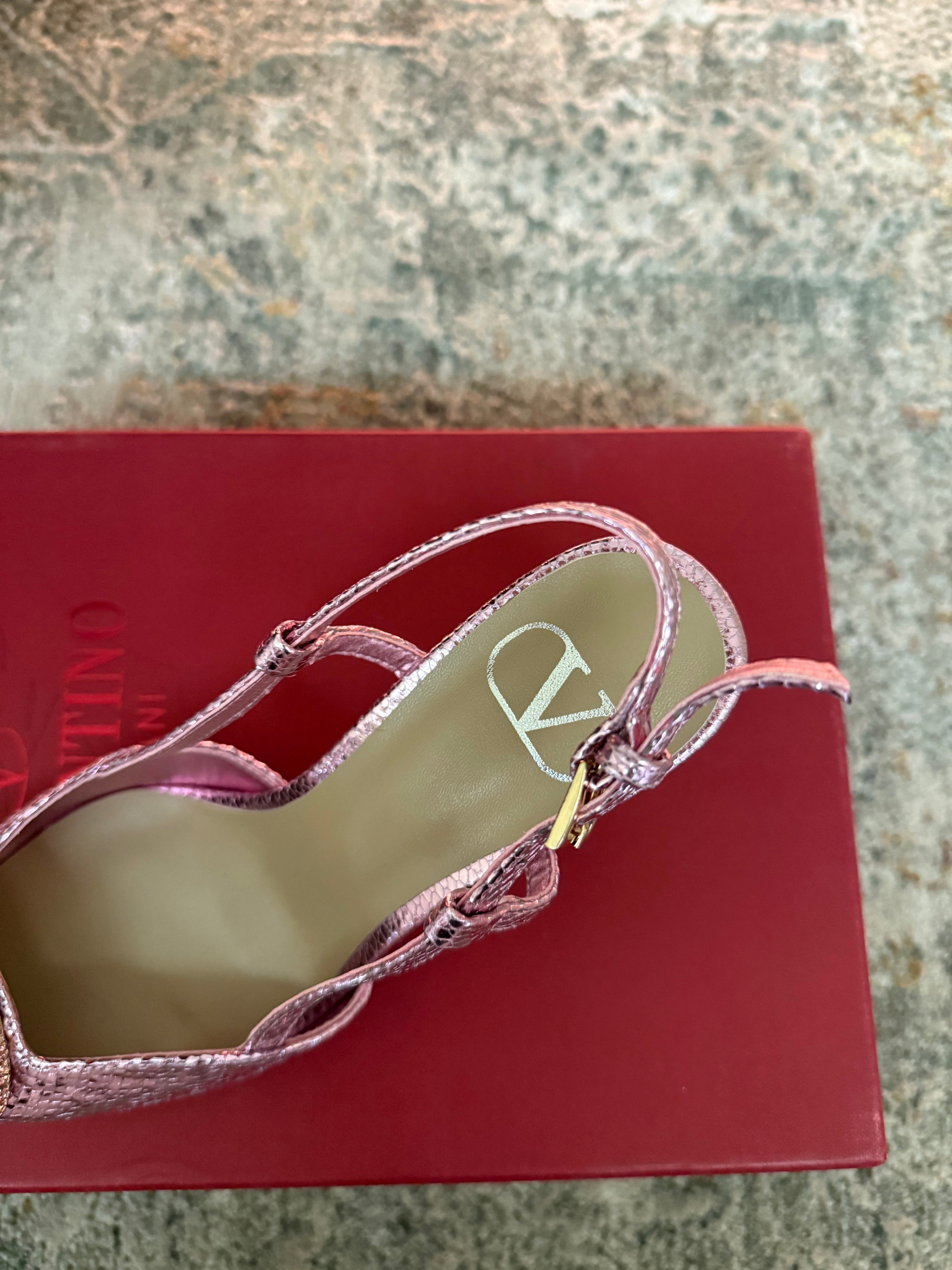 VALENTINO 26S SLINGBACKS 75 MM IN METALLIC PINK SNAKESKIN