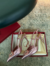 VALENTINO 26S SLINGBACKS 75 MM IN METALLIC PINK SNAKESKIN