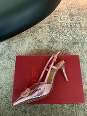 VALENTINO 26S SLINGBACKS 75 MM IN METALLIC PINK SNAKESKIN