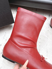 CHANEL 26S ANKLE BOOTS IN RED CALFSKIN LACE UP FRONT