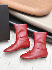 CHANEL 26S ANKLE BOOTS IN RED CALFSKIN LACE UP FRONT
