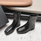 CHANEL 26S ANKLE BOOTS 40MM IN BLACK CALFSKIN PATENT AND QUILTED