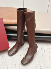 GUCCI 26S TALL BOOTS 55 MM IN DARK BROWN LAMBSKIN