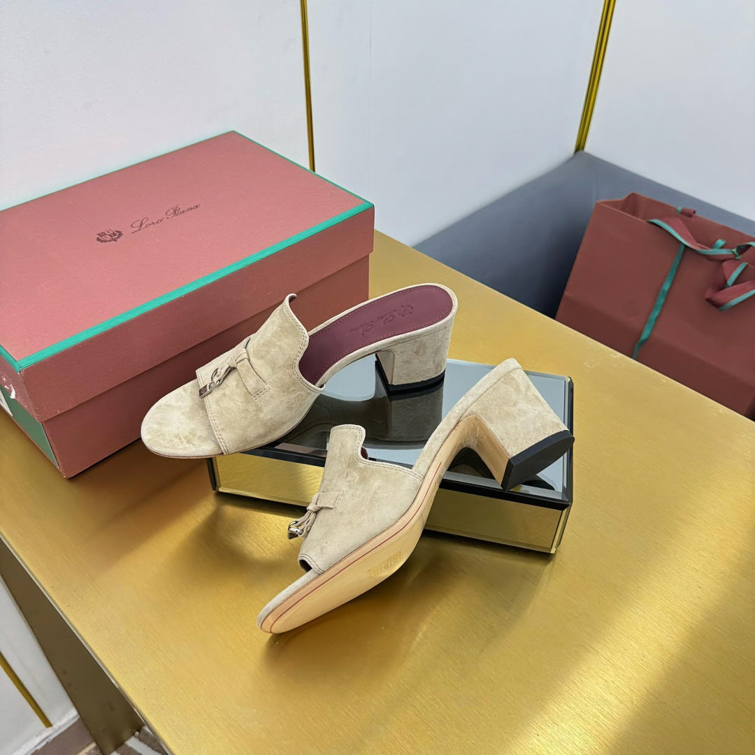 LP BLOCK HEEL SANDALS 25S IN BEIGE SUEDE