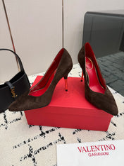 VALENTINO 26S HIGH HEELS 100 MM IN DARK BROWN SUEDE