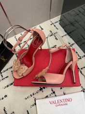 VALENTINO 26S ANKLE-STRAP BUTTERFLY SANDALS IN NUDE PINK CALFSKIN