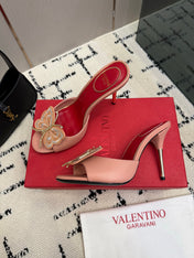 VALENTINO 26S BUTTERFLY HEEL SANDALS IN NUDE PINK CALFSKIN
