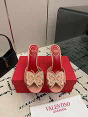VALENTINO 26S BUTTERFLY HEEL SANDALS IN NUDE PINK CALFSKIN