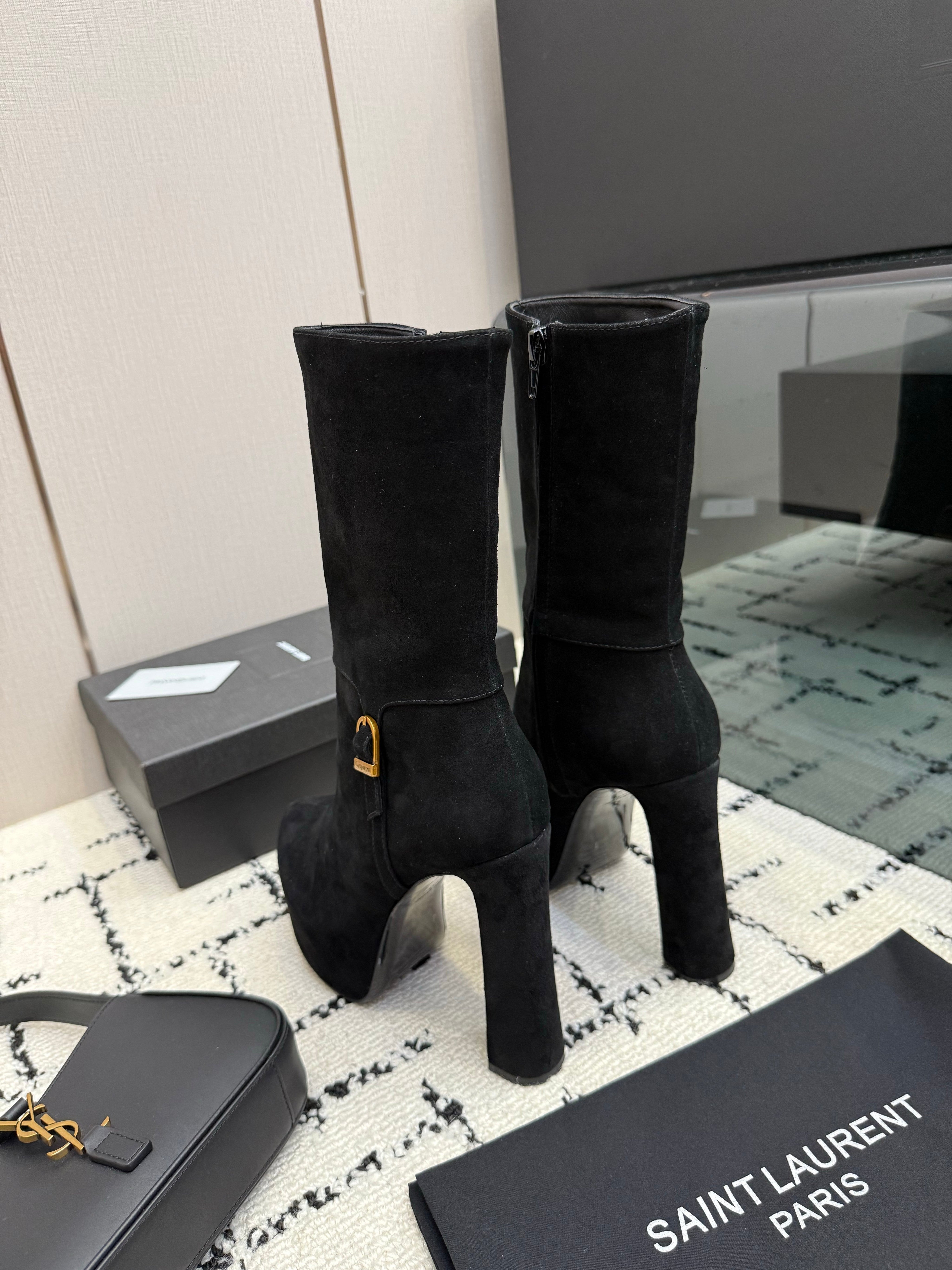 YSL 26S ANKLE BOOTS 130 MM IN BLACK SUEDE
