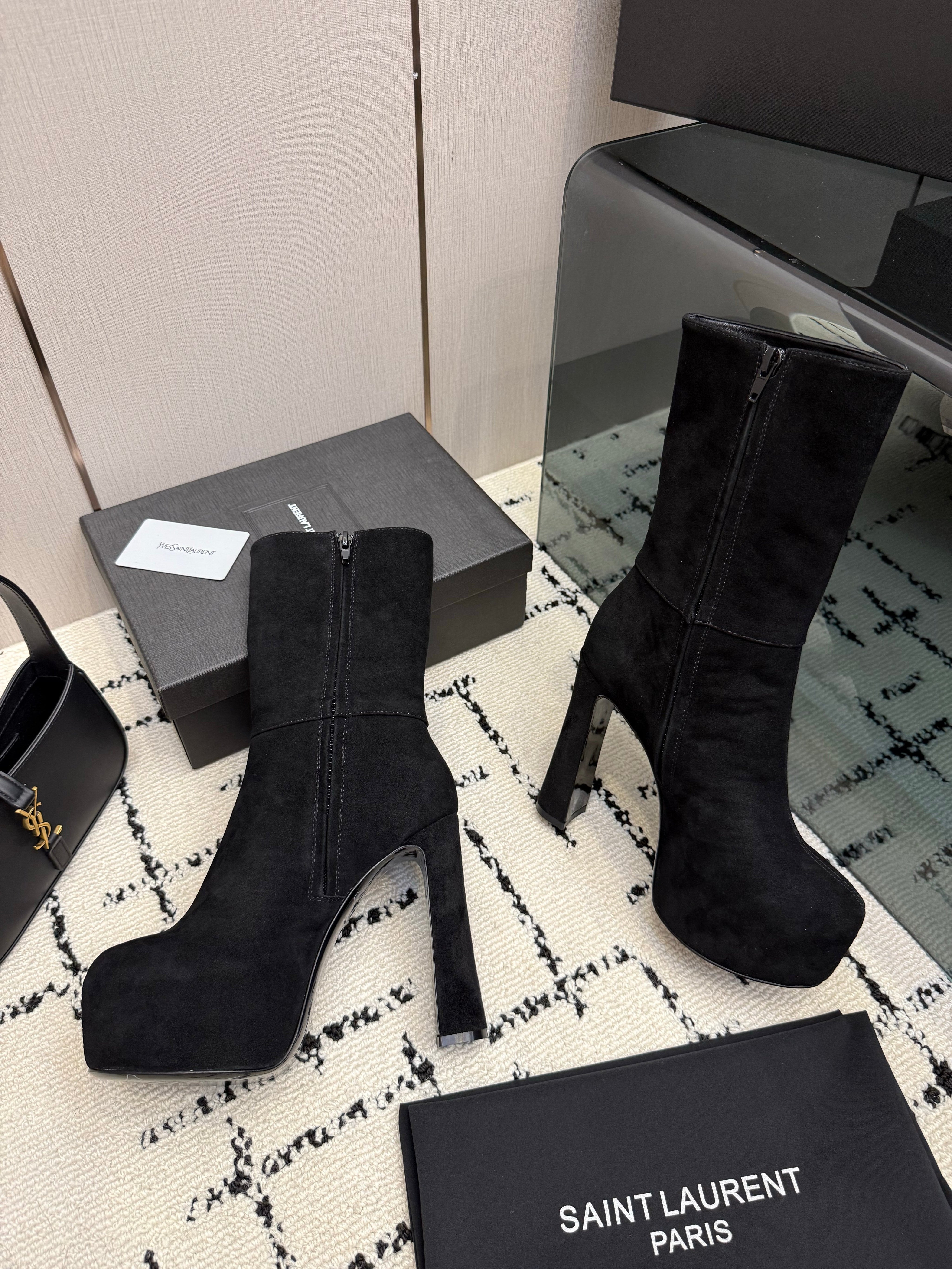YSL 26S ANKLE BOOTS 130 MM IN BLACK SUEDE