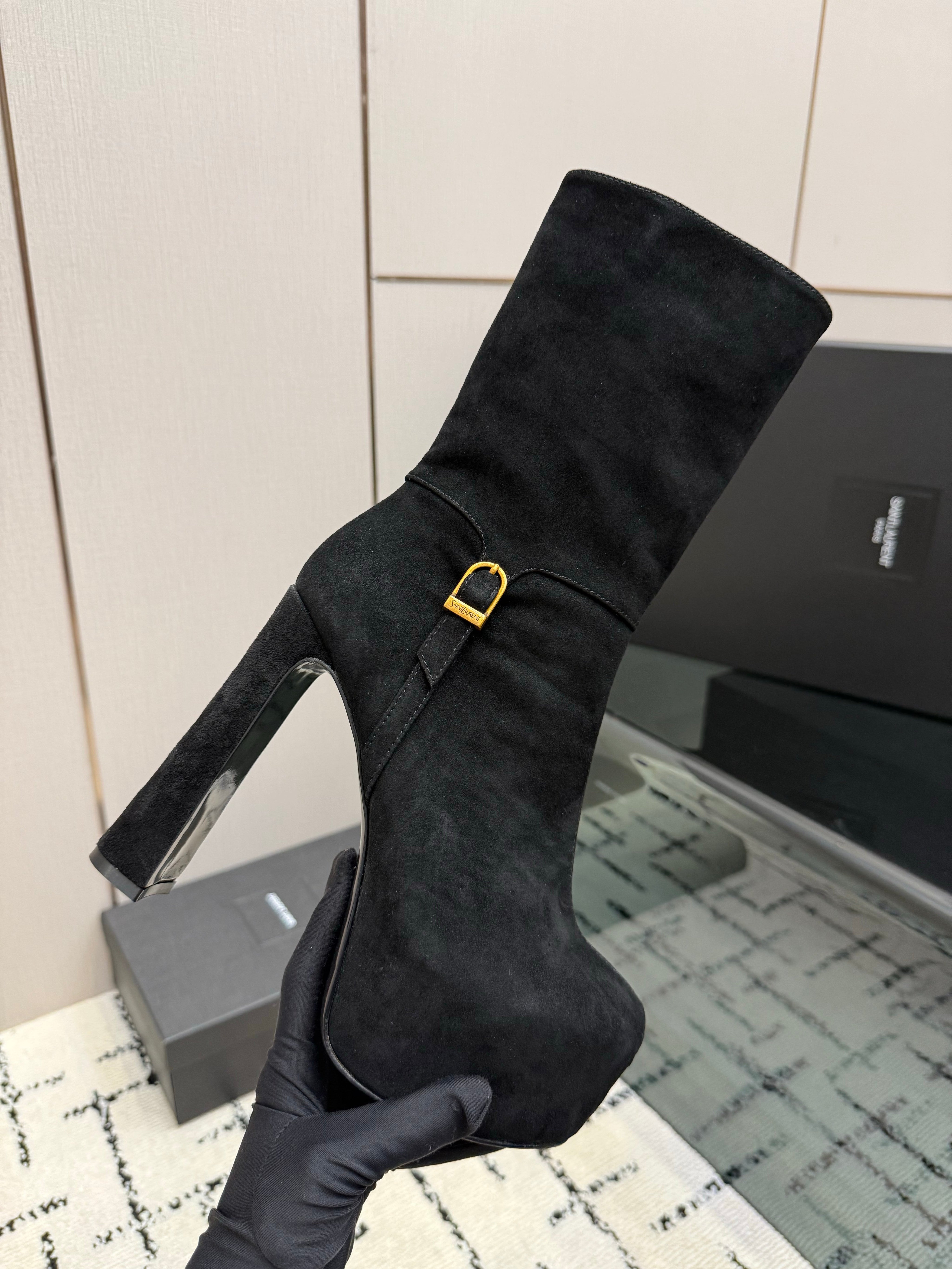 YSL 26S ANKLE BOOTS 130 MM IN BLACK SUEDE