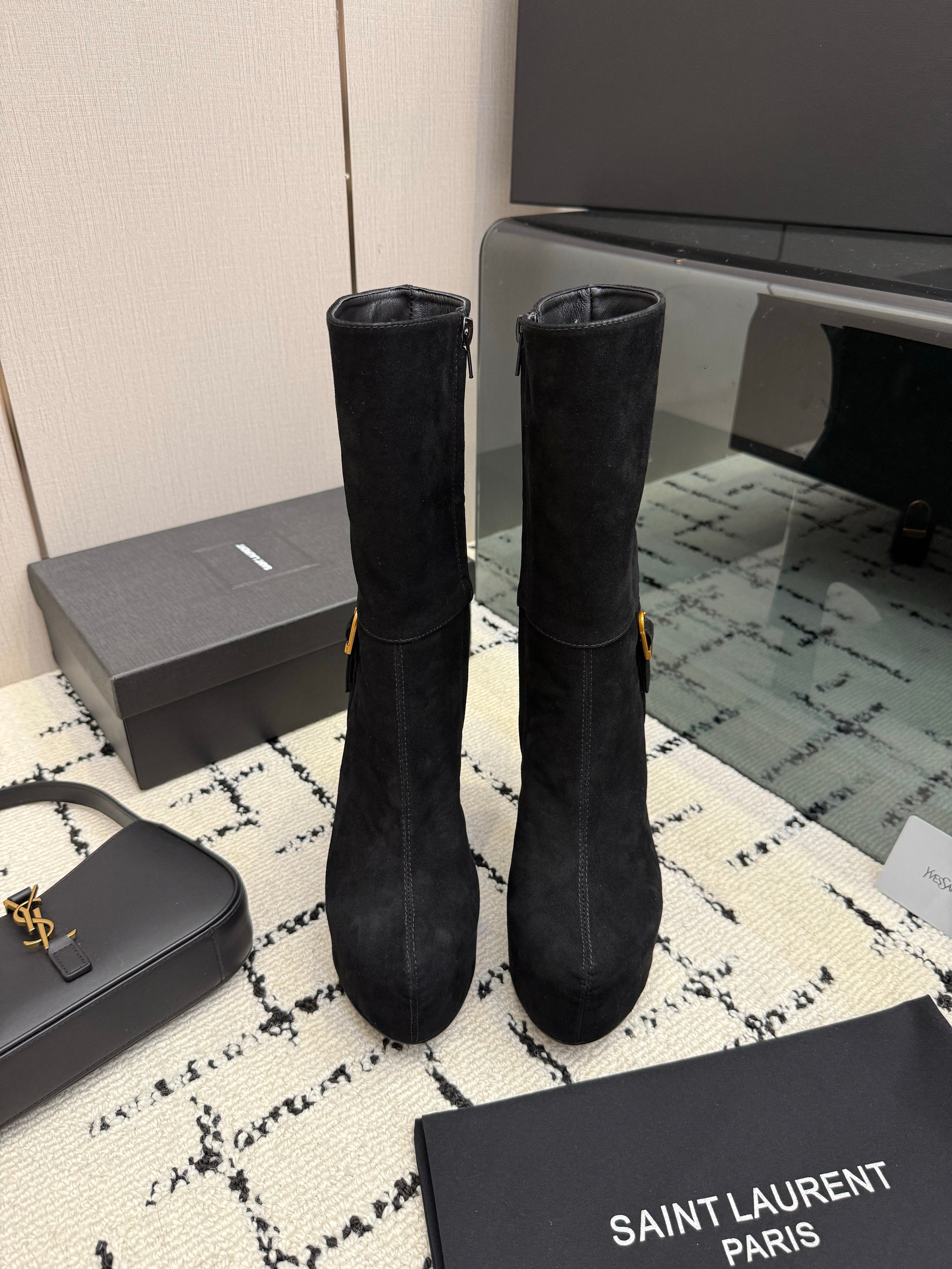 YSL 26S ANKLE BOOTS 130 MM IN BLACK SUEDE