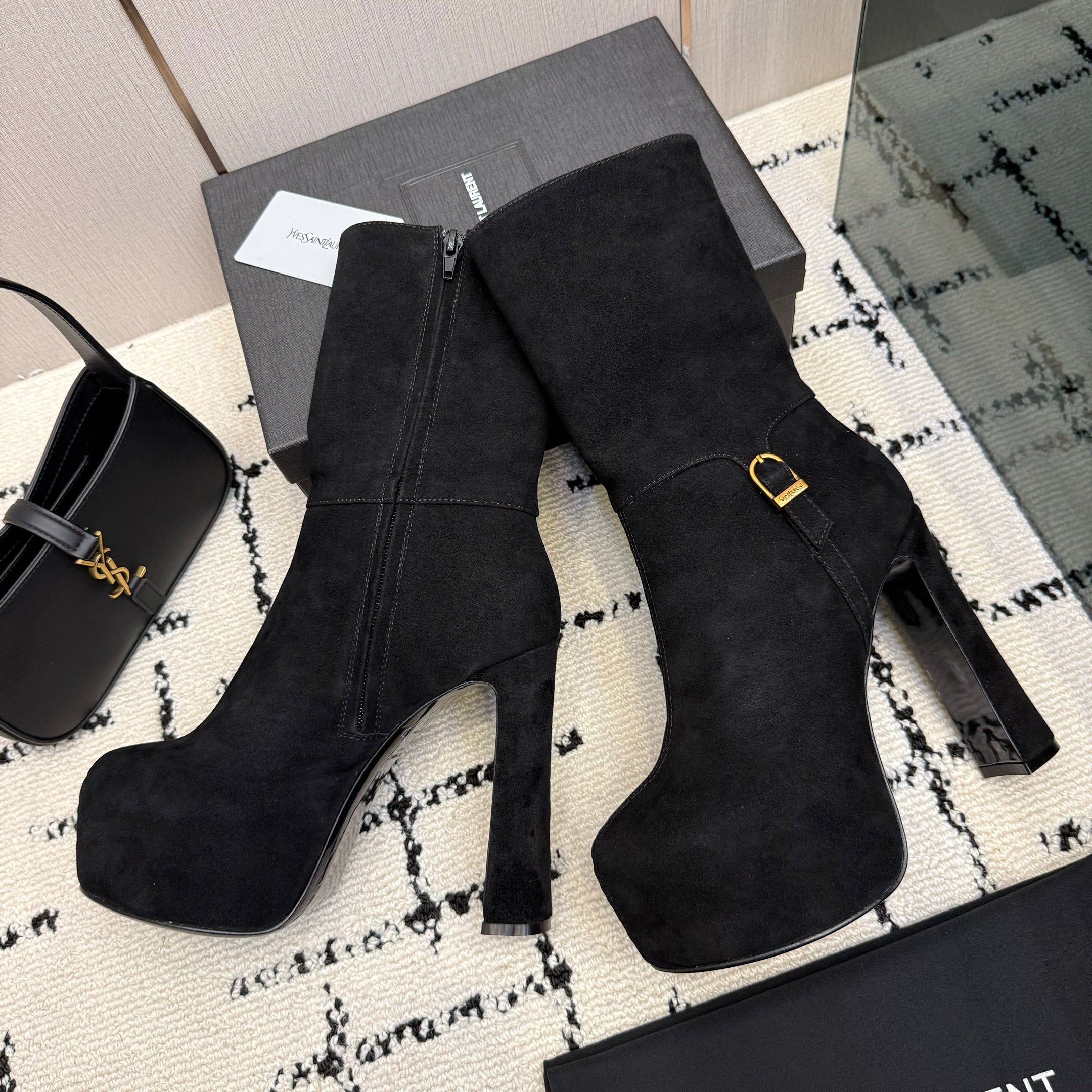 YSL 26S ANKLE BOOTS 130 MM IN BLACK SUEDE