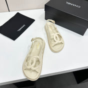 CHANEL 26S FLAT SANDALS IN CREAM WHITE LAMBSKIN