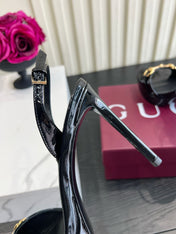 GUCCI 26S HORSEBIT GG SANDALS 105 MM IN BLACK PATENT CALFSKIN
