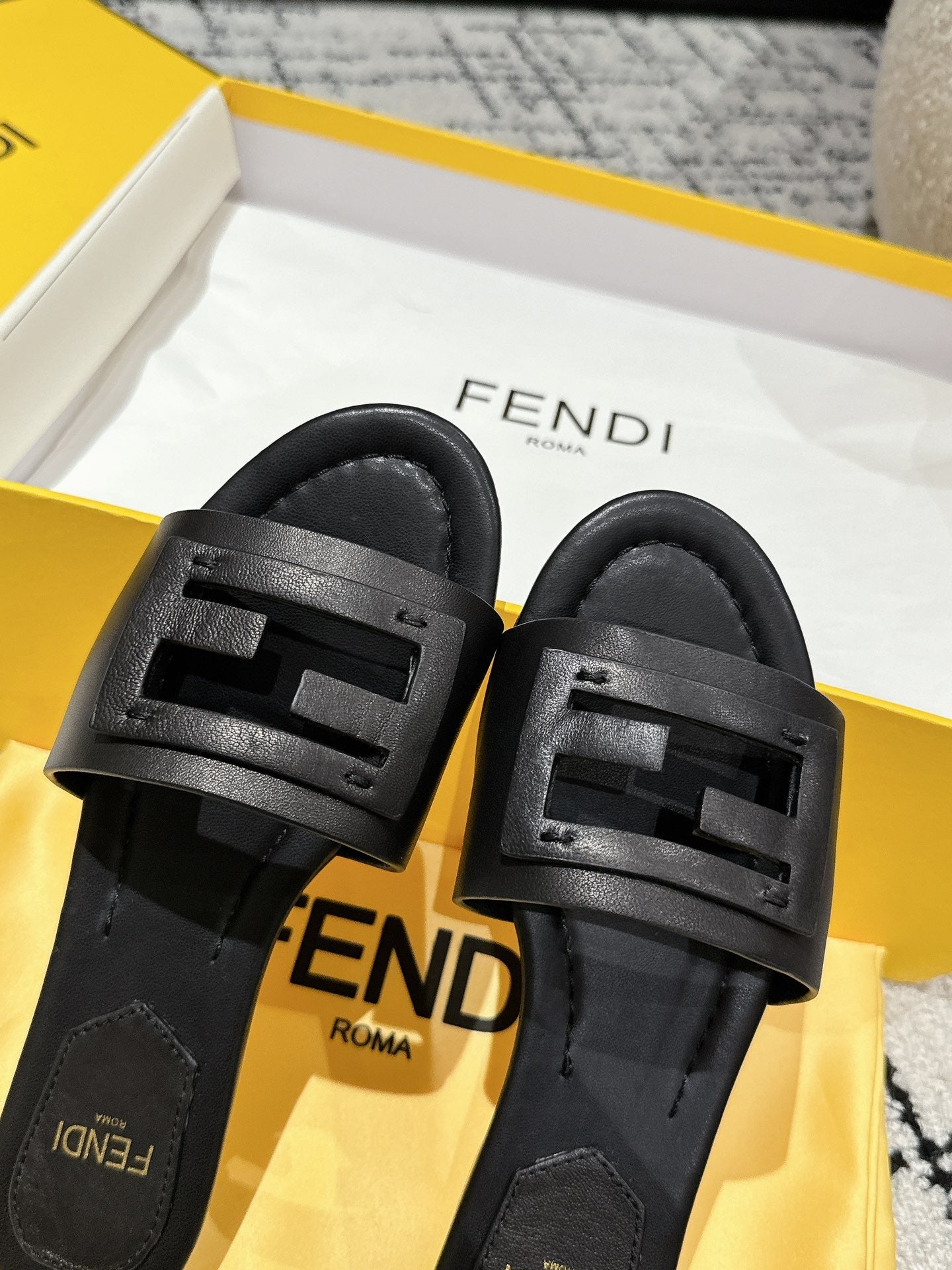 FF Baguette Black Leather Slide