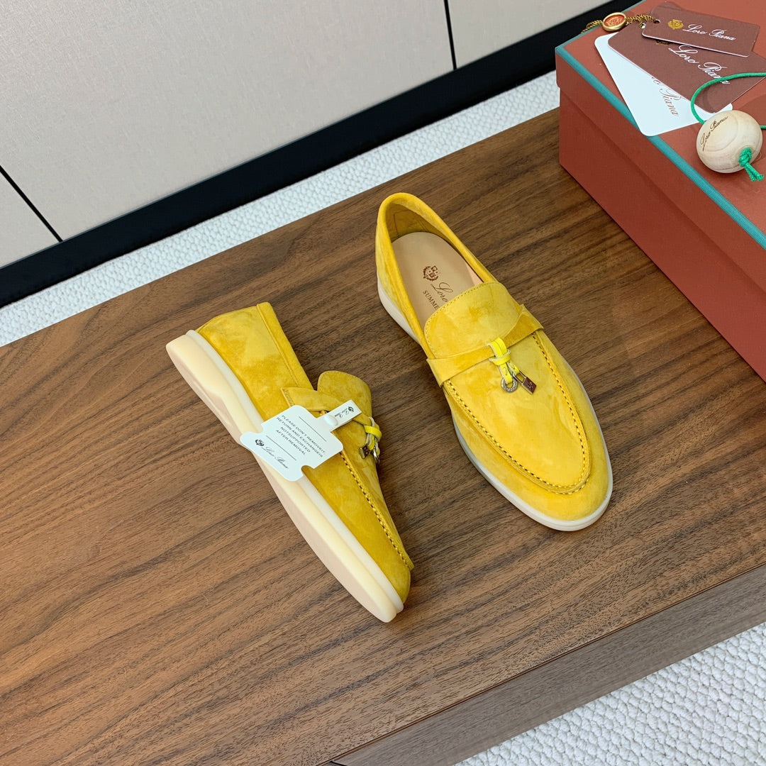 LP LOAFERS 25S IN YELLOW CASHMERE WITH SILVER HARDWARE