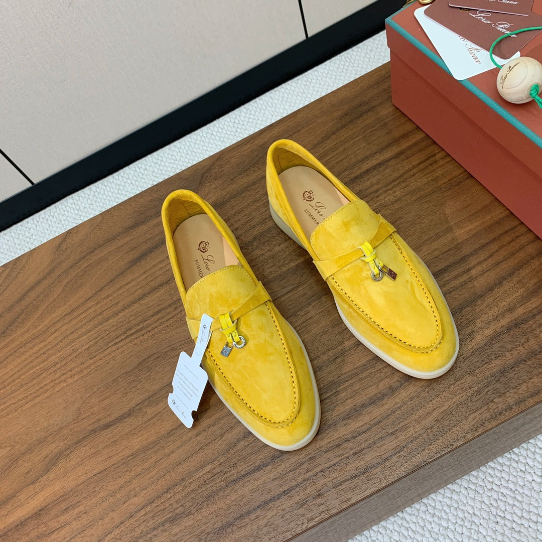 LP LOAFERS 25S IN YELLOW CASHMERE WITH SILVER HARDWARE