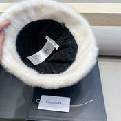 BUCKET HAT WITH CUTE BEAR EARS IN WHITE RABBIT FUR 434970