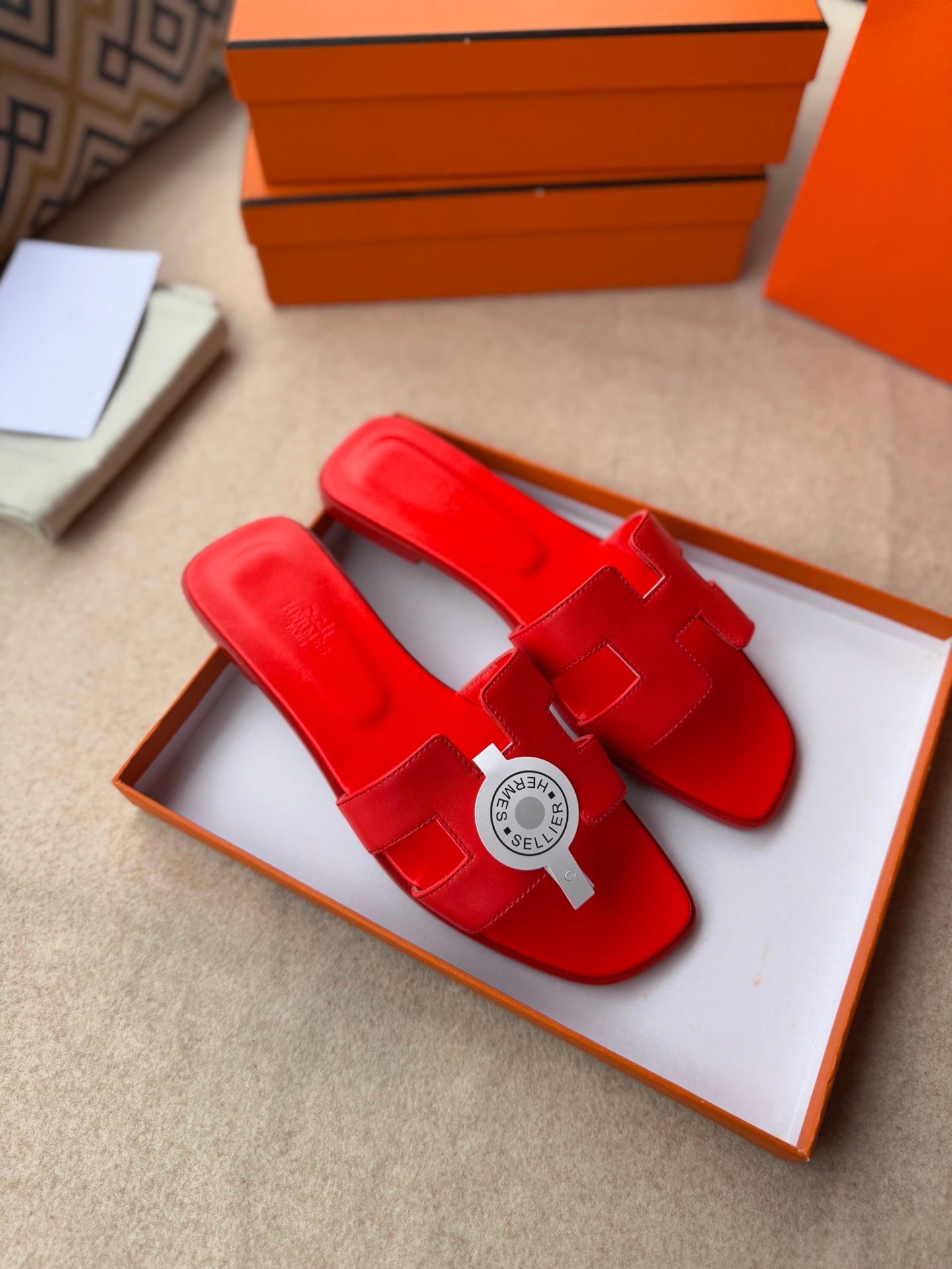 0RAN SANDALS IN CHERRY RED CALFSKIN