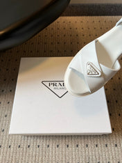 PRADA 26S BLOCK HEEL SANDALS 85MM IN WHITE EVA FOAM