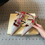 VALENTINO 26S ROCKSTUD HIGH HEELS 40 MM IN BEIGE CALFSKIN