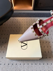 VALENTINO 26S ROCKSTUD HIGH HEELS 40 MM IN BEIGE CALFSKIN