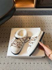 PRADA 26S WOVEN MULES IN IVORY SUEDE AND WOOL
