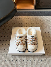 PRADA 26S WOVEN MULES IN IVORY SUEDE AND WOOL