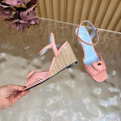 VALENTINO 26S WEDGE SANDAL 85 MM IN LIGHT PINK CALFSKIN