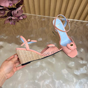VALENTINO 26S WEDGE SANDAL 85 MM IN LIGHT PINK CALFSKIN