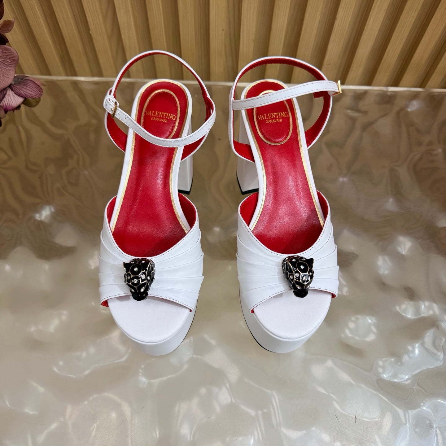 VALENTINO 26S PLATFORM SANDALS 110 MM IN WHITE GATHERED CALFSKIN