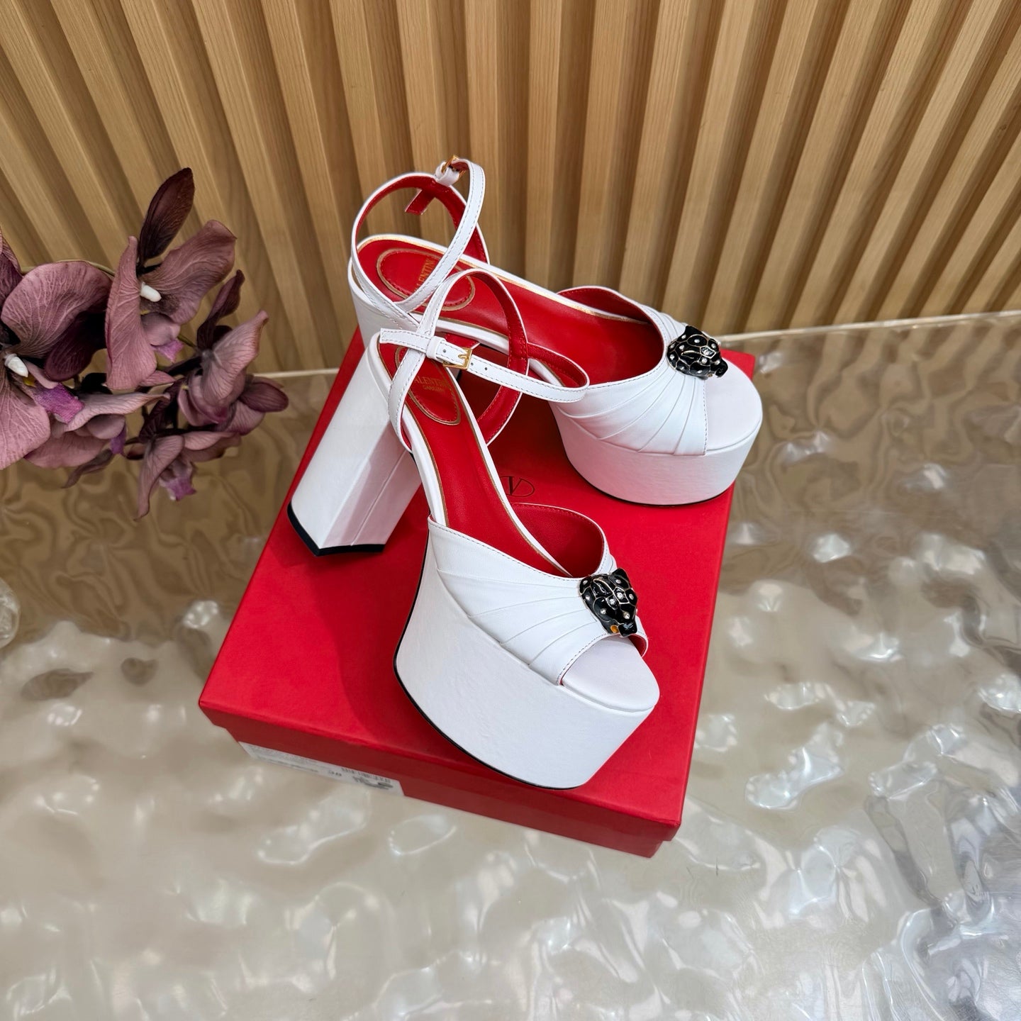 VALENTINO 26S PLATFORM SANDALS 110 MM IN WHITE GATHERED CALFSKIN