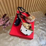 VALENTINO 26S PLATFORM SANDALS 110 MM IN MULTICOLOR GATHERED CALFSKIN AND FABRIC