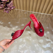 VALENTINO 26S HIGH-HEEL SANDALS 50 MM IN DARK RED GATHERED CALFSKIN